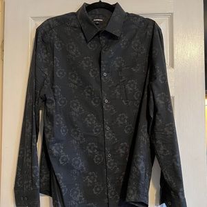 EXPRESS Black Gray Floral Dress Shirt Men's L Large